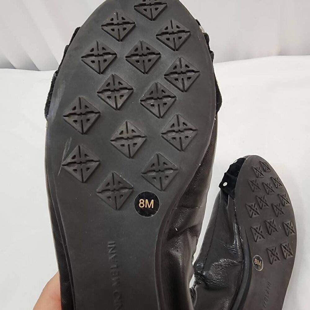Antonio Melani Size 8 Black Leather Ballet Flats Buckle And Suede Studded Detail - Picture 8 of 9
